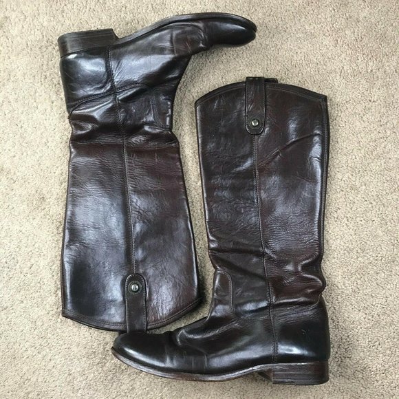 Frye Shoes - Frye Melissa Button Dark Brown Leather Tall Boots